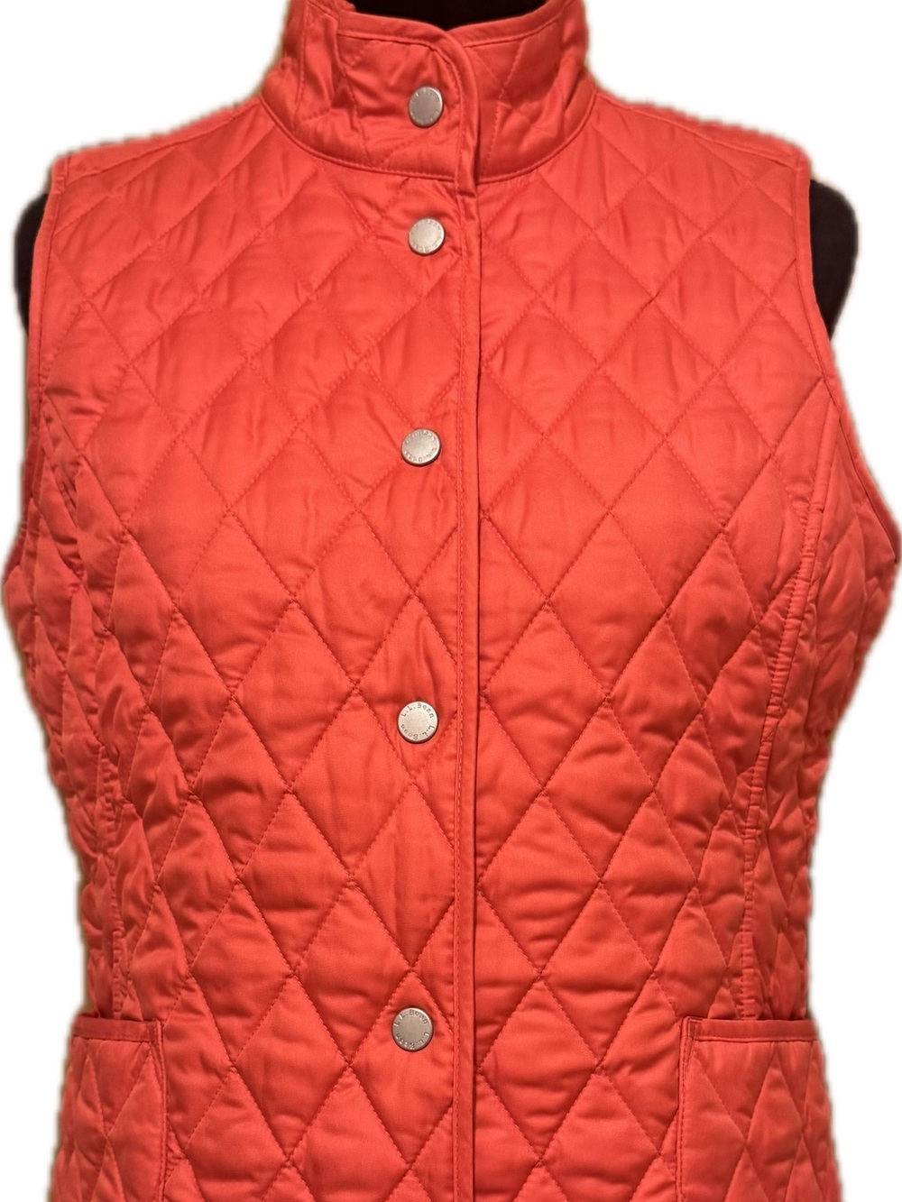 LL Bean Quilted Coral Sleeveless Vest with Plaid Lining Size M